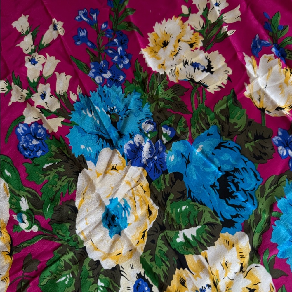 Echo Floral Scarf in Pink, Blue, and White 100%silk - Picture 8 of 10